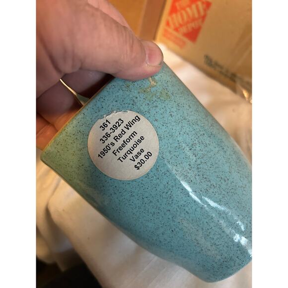 Vintage Red Wing free form turquoise vase 1950’s 10.25” Mid century planter - Picture 3 of 5